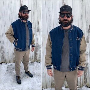 Vintage Lee Denim Bomber Jacket | 90’s Button Front Blue Jean Varsity Jacket S/M